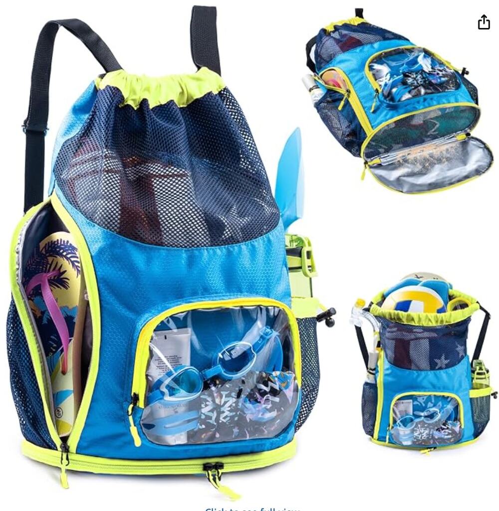 Mesh Drawstring Backpack with Shoe Compartment, Swim Bag with Wet Pocket- Blue
